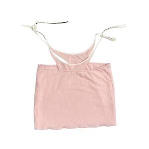 New Pink Ribbed Crop Top Spaghetti Straps Halter Size Small Y2K Flirty Girly